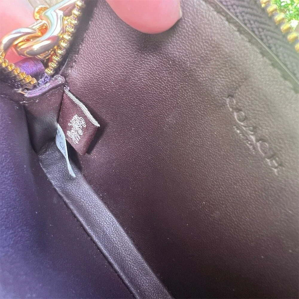 COACH Metallic Purple Zip Card Case Cardholder Wallet ID Holder Gold Hardware